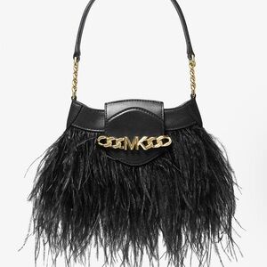 Michael Kors Hally Extra-Small Feather Embellished Leather Shoulder Bag